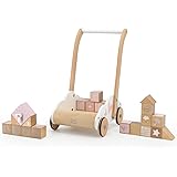 LabelLabel (レーベルレーベル) エデュケーショナルベビーウォーカー 手押し車 赤ちゃん カタカタ 積み木 木のおもちゃ 木製 知育玩具 女の子 床を傷つけにくいゴム加工 (ピンク)