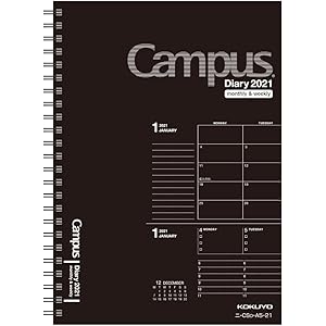コクヨ キャンパスダイアリー 手帳 2021年 A5 マンスリー&ウィークリー ブラック ニ-CSD-A5-21 202…