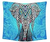 [Queen-b] タペストリー 壁掛け エレファント カラフル おしゃれ インテリア ブランケット ビーチ タオル マット ソファー カバー ファブリック 部屋 装飾 多機能 (ブルー)