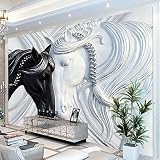 Sproud 壁の 3D アート・ファッションの壁画の白と黒のカスタム写真の壁紙馬エンボス絹の布の壁紙壁紙 300 Cmx 210 Cm のダブル