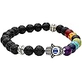 Jovivi Jewelry 8MM Antique Silver Hamsa Hand Blue Evil Eye Lava Stone Bracelet 7" L