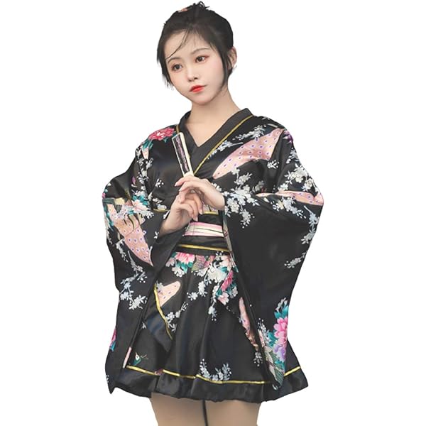 Amazon.co.jp: [WBooo] 和柄 サテン着物 ミニドレス 月兎 姫様