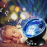 海洋波プロジェクター、KKtick MiniプロジェクタNightlight 12 LED 7色リモートコントロール内蔵音楽プレーヤー子供大人のベッドルームリビングルーム(ブラック)