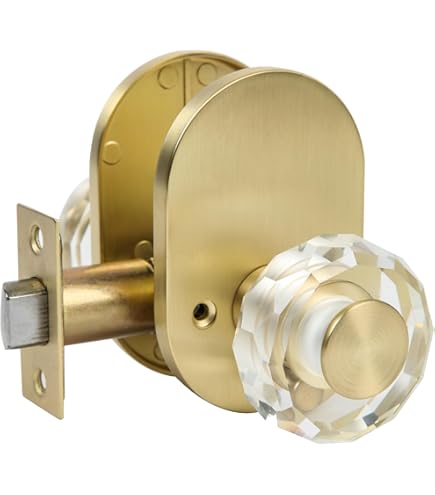 Moquin Privacy Glass Door Knob With Privacy Button, Vintage Interior Crystal Door Knob, Keyless Chrome Plated Round Crystal Doorknob For Bathroom /Bedroom