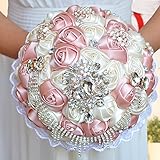 Abbieホームロマンチック花嫁ウェディングHolding Bouquet roses-pearlラインストーンリボン飾り ピンク D451