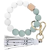 BILIONE Beaded Key Ring Bracelet for Women, Cute Key Holder Wristlet Chain with Leather Tassel, Car Key Ring Bangle Chain