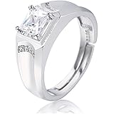 S925スターリングシルバーリングメンズinlaidジルコンシミュレーションダイヤモンドリングメンズリング (Color : Platinum)