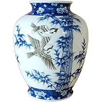 有田焼手描き 竹模様 丸型手付き花瓶 有田焼手描き 竹模様 丸型手付き花瓶