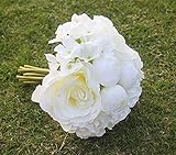 Prettyia シルク製　造花　 バラ　 花嫁　結婚式 　花束　ウェディング ブーケ 　フラワーガール 　ローズ 　白い