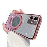 LUNBER-ARMOR・moto g64 5G ケース moto g64y 5G カメラ保護 カバー メッキ TPU ソフトケース リング付き ミラー付き スタンド機能 Qi充電 きらきら G64j 5G(ピンクA)