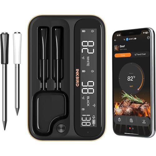 INKBIRD Wireless Bluetooth BBQ Thermometer INT-12-BW, Wire-Free Kitchen Meat Probe with 25 mins Fast Charging, Large Backlit 