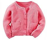 Carter's Girls Pink Cotton Knit Cardigan Sweater Cover Up (3T Dark Pink) [並行輸入品]