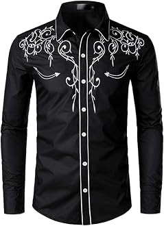Luxfan Mens Western Cowboy Shirt Long 