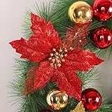 m2cbridgeのセット8 Glitter人工クリスマスフラワーヘッドShiningポインセチアDia 7インチ 7 inch (18cm) レッド B01M6ULWZM