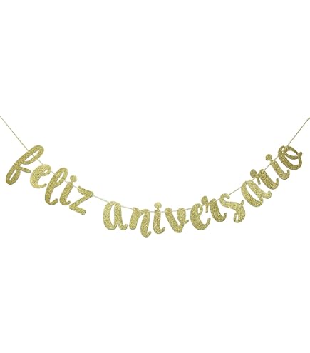 Feliz Aniversário Tortenaufsatz – Gold-Glitzer, Vormontiert Für Portugiesische Geburtstagspartys