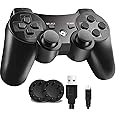 MINGYI PS3 コントローラー PS3 用 ワイヤレスコントローラー Bluetooth ワイヤレス ゲームパッド USB ケーブル 振動機能 充電式 アシストキャップ 2枚付き