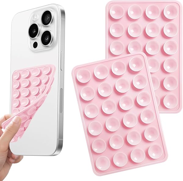 スマホ 吸盤 2枚入り 両面吸盤 スマホ 24 グレイン高密着 7.6×5.3cm 強力吸着 バスルーム/ドレッシングテーブル対応 滑り止め・両手解放でビデオ通話/自撮り/料理補助/動画視聴に便利 スマホスタンド IPhone Android 全機種用 (淡いピンク(2個入り)) - 1