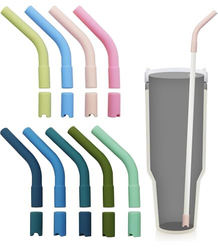 Mini Skater 8Pcs Multi Color Food Grade Silicone Straws Tips Covers And 16Pcs Straw Silencers Anti-scald/Cold Straws Cover For 1/4 Inch Wide (6MM OD) Stainless Steel Straws,8 Colors: Straws