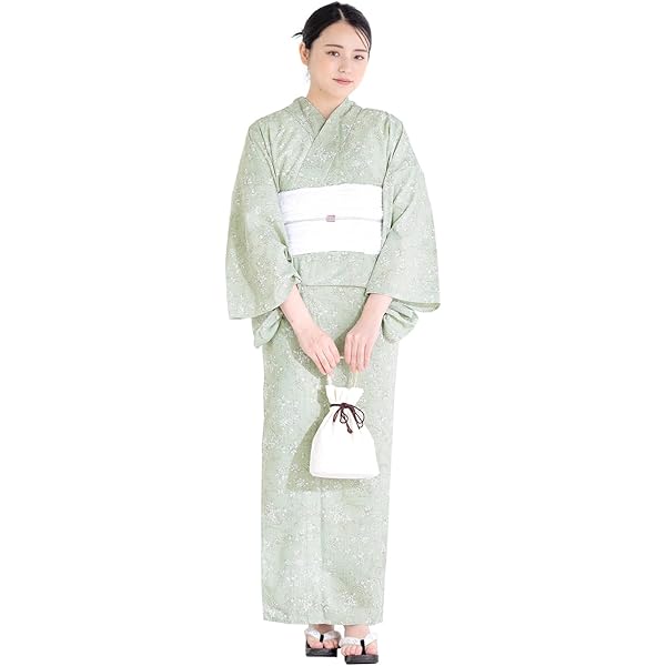Amazon | [AiO JAPAN] 浴衣 緑 白花 約Sサイズ 洗える 浴衣セット 夏