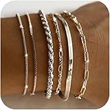 DEARMAY Sterling Silver Bracelets for Women Trendy Gold Jewelry Set for Women Bracelets for Women Dainty Paperclip Chain Brac