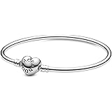 PANDORA Moments Logo Heart Clasp 925 Sterling Silver Charm Bangle Bracelet,