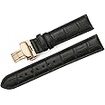 iStrap Watch Strap, Genuine Leather Watch Band, Water Resistant, Push D-Buckle, Alligator Skin Pattern, Black, Brown, Rose, Gold, Folding Buckle 0.47, 0.50, 0.55, 0.59, 0.63, 0.67, 0.71, 0.75, 0.79, 0.83, 0.87, 0.91, 0.95 inch (12, 13, 14, 15, 16, 17, 18, 19, 20, 21, 22, 24 mm), blk