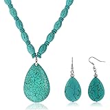 [Gem Stone King] ドロップシェイプ ブルー シミュレイテッド ターコイズ ペンダント＆ピアスセット