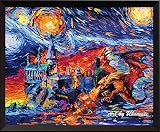 uhomate Dragon and Hogwarts Castle Vincent van Gogh starry nightポスターInspiredホームキャンバス壁アート記念ギフトベビーギフト子