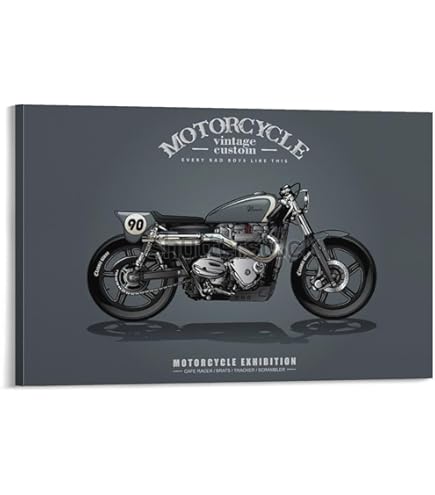 Amazon.co.jp: クラシックバイクポスターレトロキャンバス絵画 アート