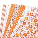 iikuru カットクロス 布 花柄 プリント おしゃれ 手芸 生地 はぎれ 花 手芸用 パッチワーク 布セット ハンドメイド (オレンジ2, 50×50)