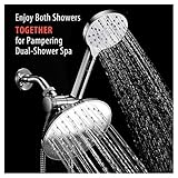 AquaSpa 6-inch雨シャワーヘッド/ハンドヘルドコンボ。便利なpush-buttonフロー制御ボタンで簡単に片手操作。同じハンドスイッチフロー設定を。プレミアムクローム