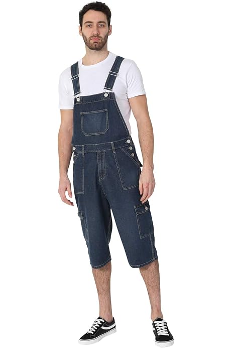 Mens Cargo Pocket Denim Dungaree Shorts 