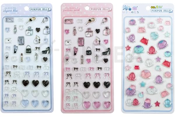 【アイデア】ぷくぷくジェリーシール ぷくジェリ 正規品 ３D 立体 女の子用 平成女児 平成レトロ 動物 シール交換 プレゼント かわいい デコ DIY 装飾 手帳用 スマホケース用 蓄光 夜光 暗闇で光る (CUTE＆蓄光セット（3種）)