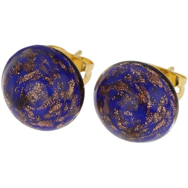Orecchini A Bottone In Vetro Di Murano | GlassOfVenice | Colore Viola E Oro | Fatto A Mano A Venezia
