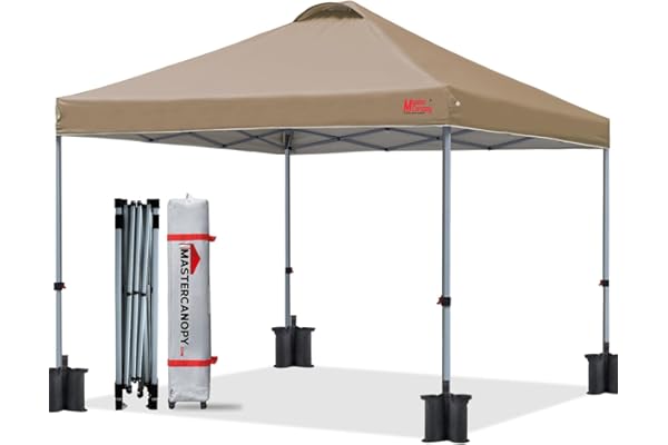 マスターキャノピー(MASTERCANOPY)ワンタッチタープテント 2M/2.5M/3M 三段階調節 スチールフレーム 風抜けベンチレーション 耐水 UVカット サンシェード 日除け 商用 アウトドア用(キャスターバッグ ペグ ロープ ウェイトバッグ付き)(2.5M,カーキ)