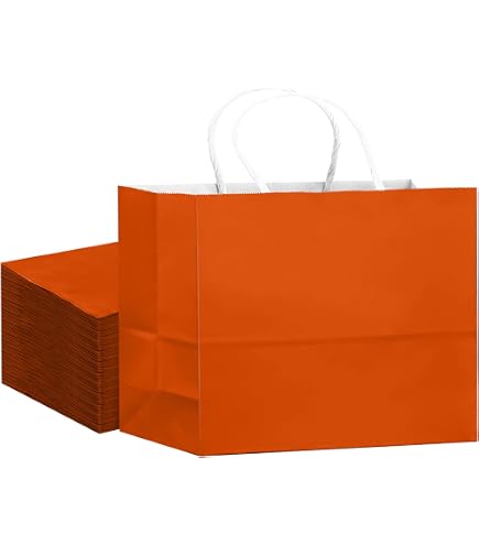 Welecom 24 Pcs Orange Paper Gift Bag Wide Handle Cardstock Paper Bags...