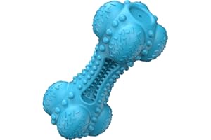SCHITEC Squeaky Dog Chew Toy, Tough Durable Natural Rubber Bone with Toothbrush, Indestructible for Aggressive Chewers Large Medium Breed Teeth Cleaning