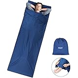 Doact インナーシュラフ 寝袋 インナーシーツ トラベルシーツ 軽量 肌触り良い 封筒型 ホテル 列車 旅行用 車中泊 アウトドア キャンプ テント 防災 グッズ 丸洗い可 収納バッグ付き（ダークブルー）