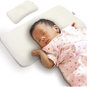 ベビー枕 バンビノ ベビーまくら 向き癖防止枕 絶壁頭 斜頭 変形 矯正 男女兼用 低反発ピロー 頭の形対策 綿100% 替えカバー付き 国内安全検査済み (2ヶ月〜3歳向け) (アイボリー)