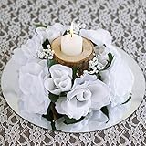 tableclothsfactory 8 pcs人工バラ花Candleリングウェディングセンターピース – ホワイト