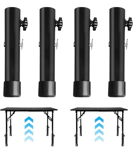 4 Pack Folding Table Leg Extenders - Steel Risers For Adjustable Height 4.1-5.3 Inches