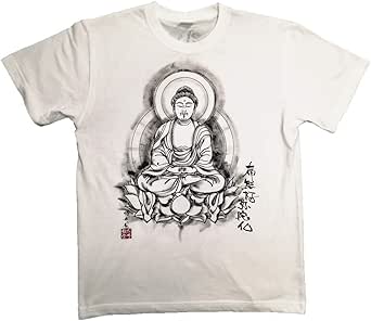 Amazon 阿弥陀如来 座像 Tシャツ 白黒 半袖 和柄 仏画 日本画 手描き 墨絵 伯舟庵 Xl 白 Tシャツ カットソー 通販