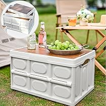 折りたたみコンテナボックス キャンプ/家庭用 64L 収納ケース 緑　3個 Amazon｜収納ボックス キャンプ 木蓋付き 折りたたみ コンテナ
