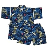 アスナロ（甚平） 甚平 ベビー 男の子 竜 和柄 綿100％ 上下 ウェストゴム 部屋着80 ネイビー