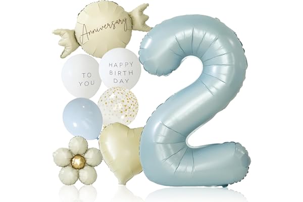 deerzon くすみブルー 2歳 くすみカラー 数字 バルーン 誕生日 飾り付け 10点 セット 大きい 65cm くすみ ニュアンスカラー ナンバーバルーン バースデー 2