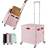 MACOPRO Folding Utility Cart Portable Rolling Crate Handcart Shopping Trolley Collapsible Tool Box, with Lid, Basket on 4 Rot