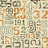York Wallcoverings KS2365 Cool Kids Varsity Number Wallpaper, Tan/Olive Green/Dark Chocolate/Pumpkin