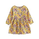 ミニかわいい人気な幼児の赤ちゃんの幸運な太陽女の子のO - ネックドレスロングスリーブプリンセスパーティーのパーティードレスの子供服コットン素材 (140, イエロー)