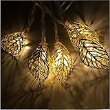 Xcellent Global 12 LED 12ft/3.65m with 2 Modes Solar LED String Lights Yellow Metal leaf-shaped Orna