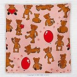 59 x 59インチKids Animal Fleece Throw BlanketビンテージテディベアパターンPaws Footprint withバルーンとハートをパーティーのための印刷赤ちゃん幼